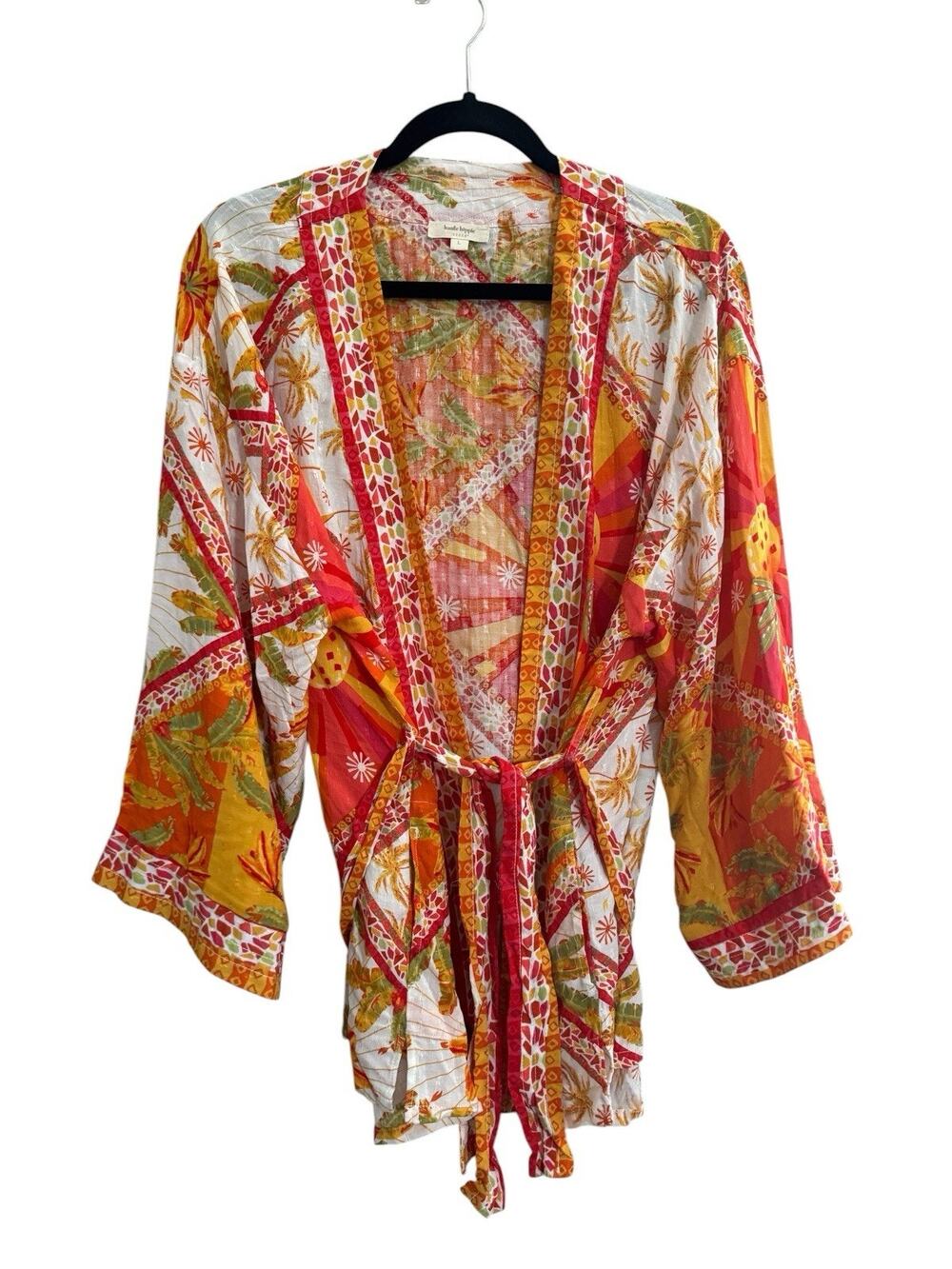 Haute Hippie Large Kimono Tropical Boho Pineapple Tie Wrap Beach Coverup #6976